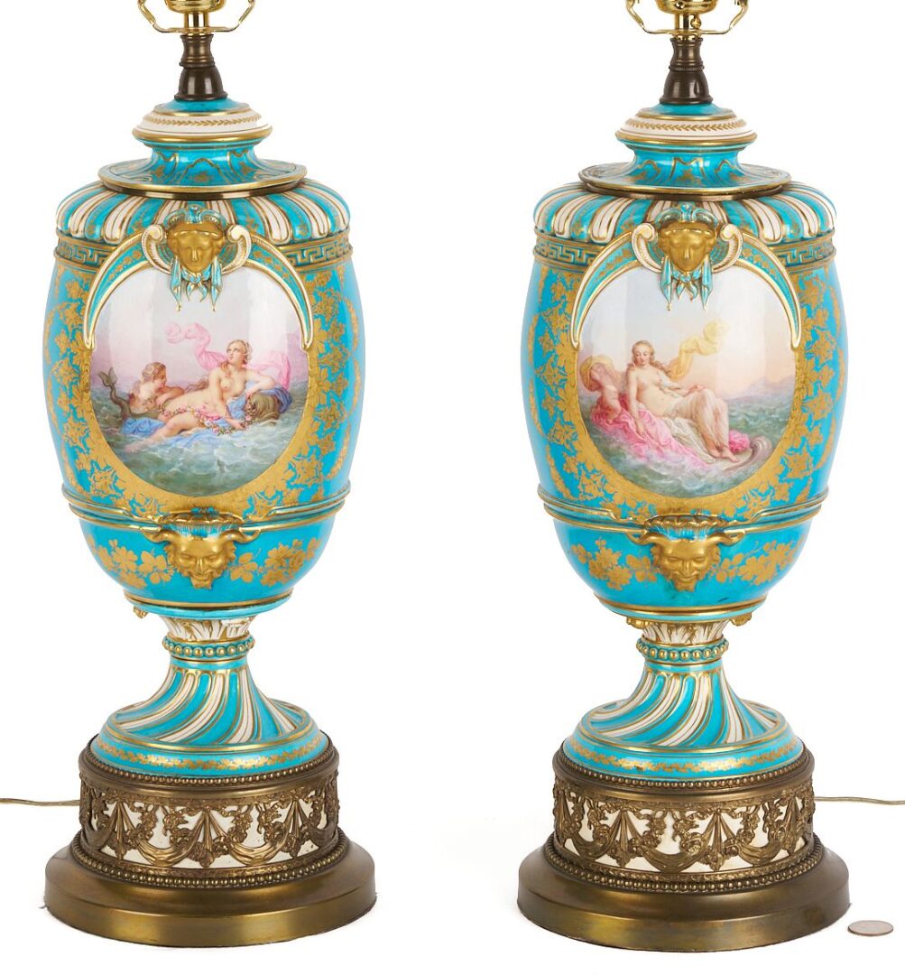 Lot 892: Pair Sevres or Sevres Style Porcelain Vase Lamps
