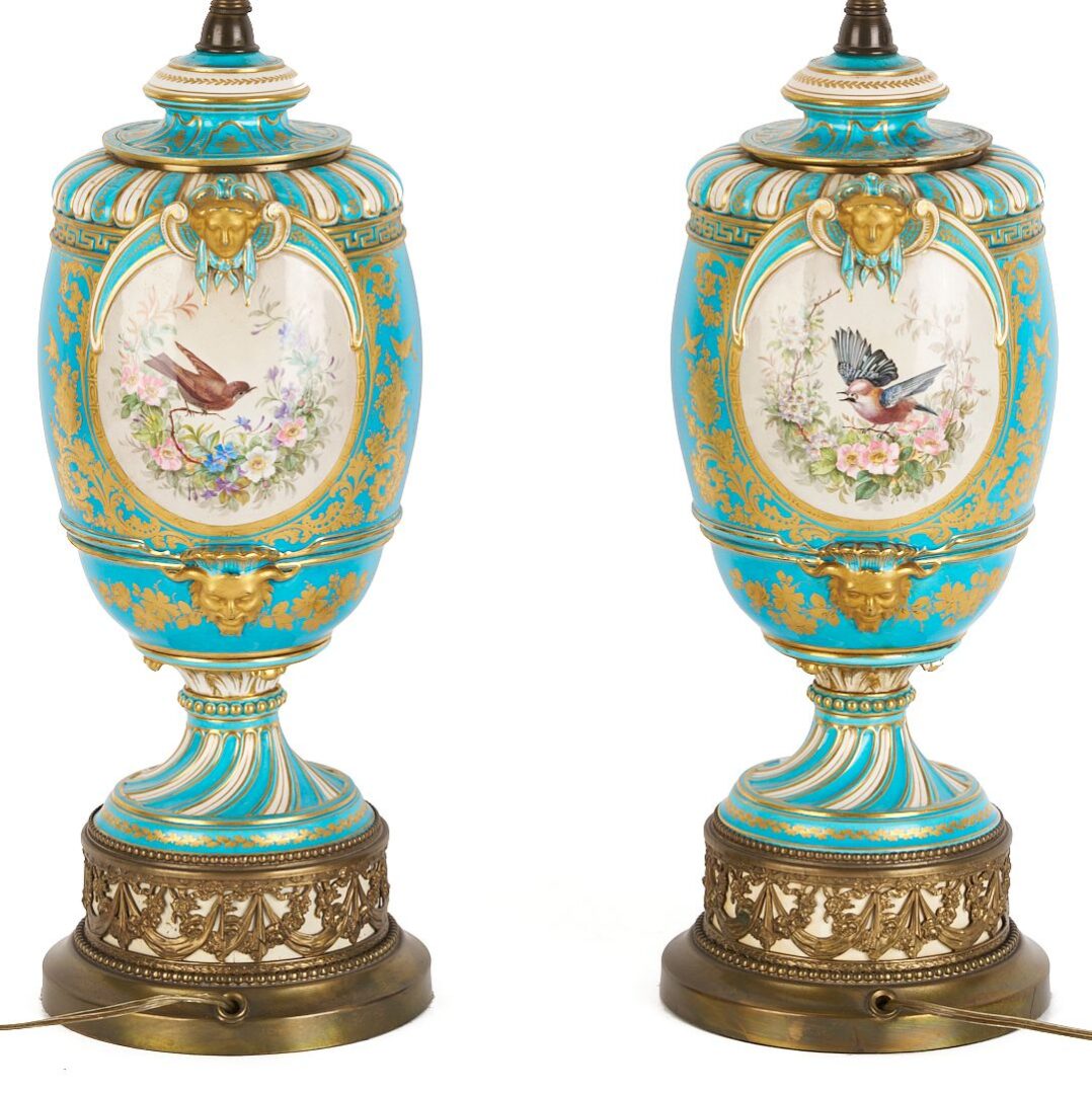 Lot 892: Pair Sevres or Sevres Style Porcelain Vase Lamps