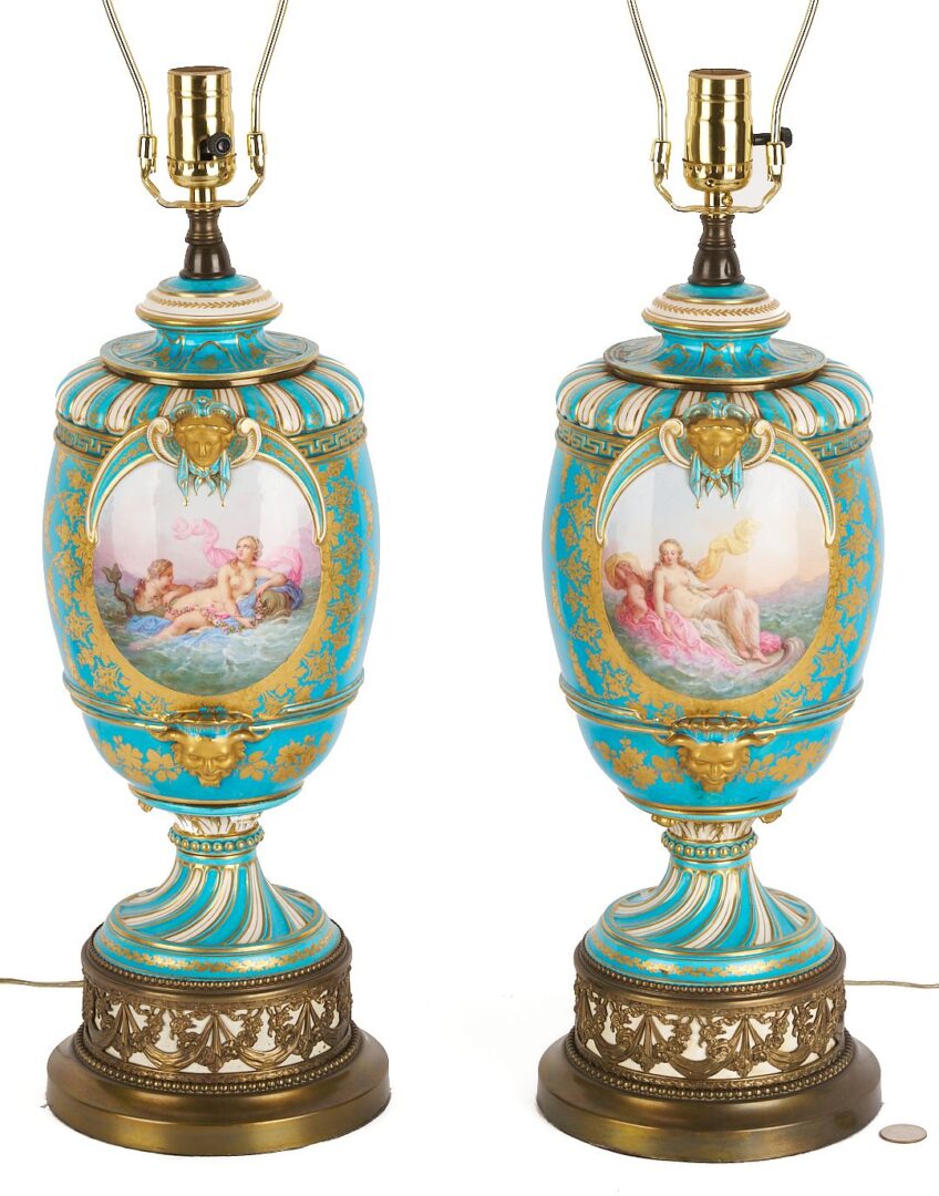 Lot 892: Pair Sevres or Sevres Style Porcelain Vase Lamps