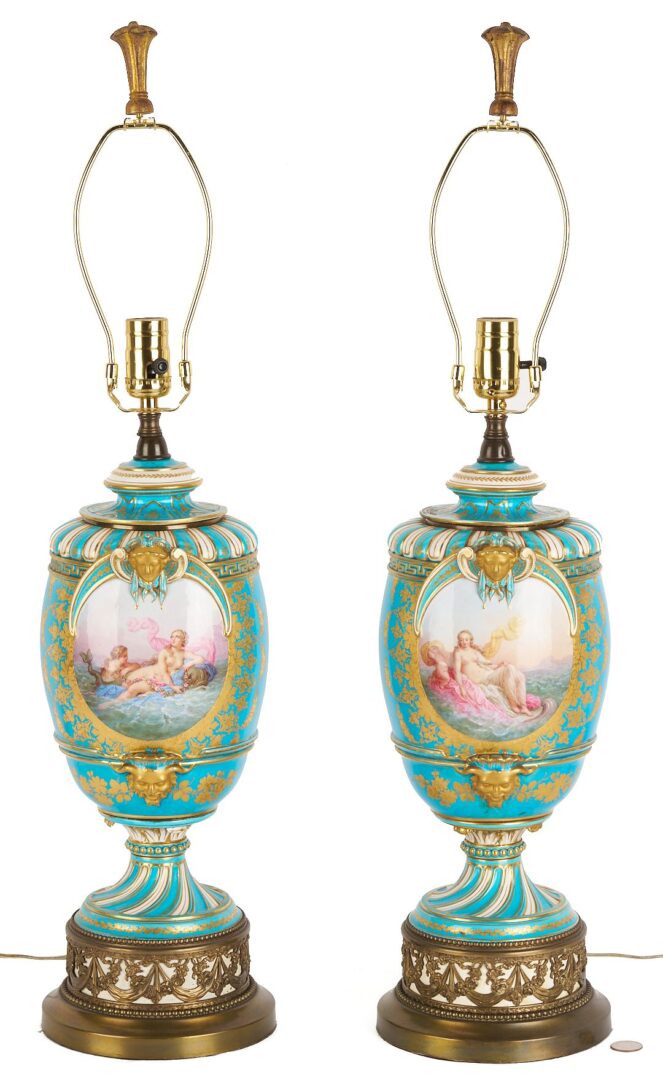 Lot 892: Pair Sevres or Sevres Style Porcelain Vase Lamps