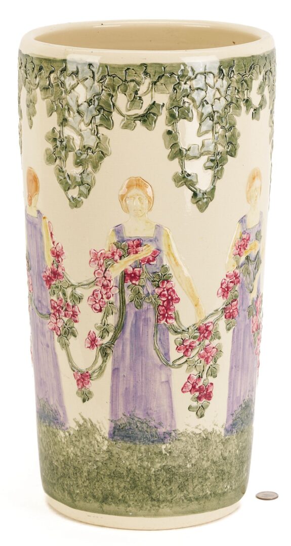 Lot 895: Art Pottery Ceramic Umbrella Stand, after Weller Zona