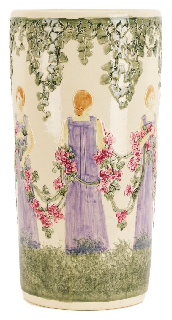 Lot 895: Art Pottery Ceramic Umbrella Stand, after Weller Zona