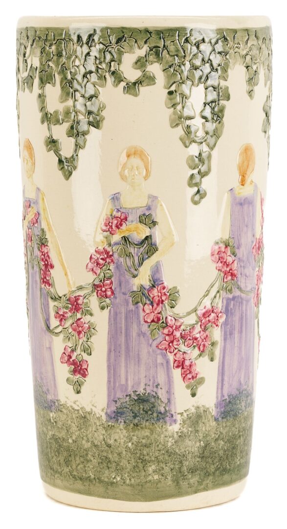 Lot 895: Art Pottery Ceramic Umbrella Stand, after Weller Zona