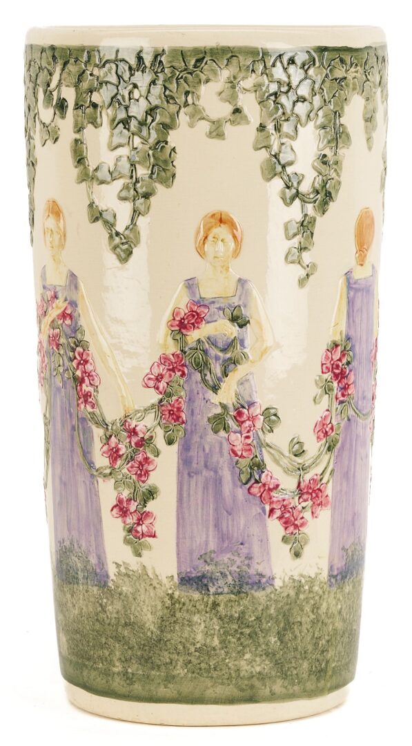 Lot 895: Art Pottery Ceramic Umbrella Stand, after Weller Zona