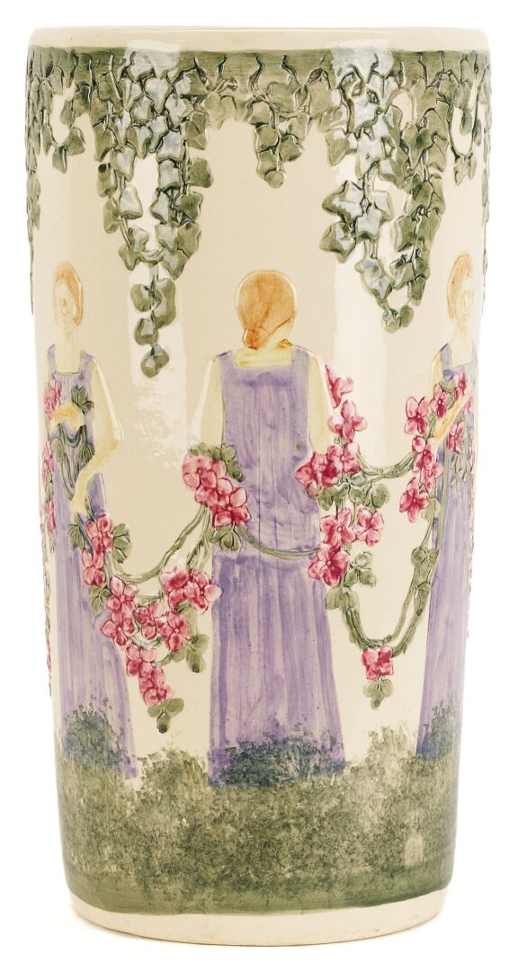 Lot 895: Art Pottery Ceramic Umbrella Stand, after Weller Zona