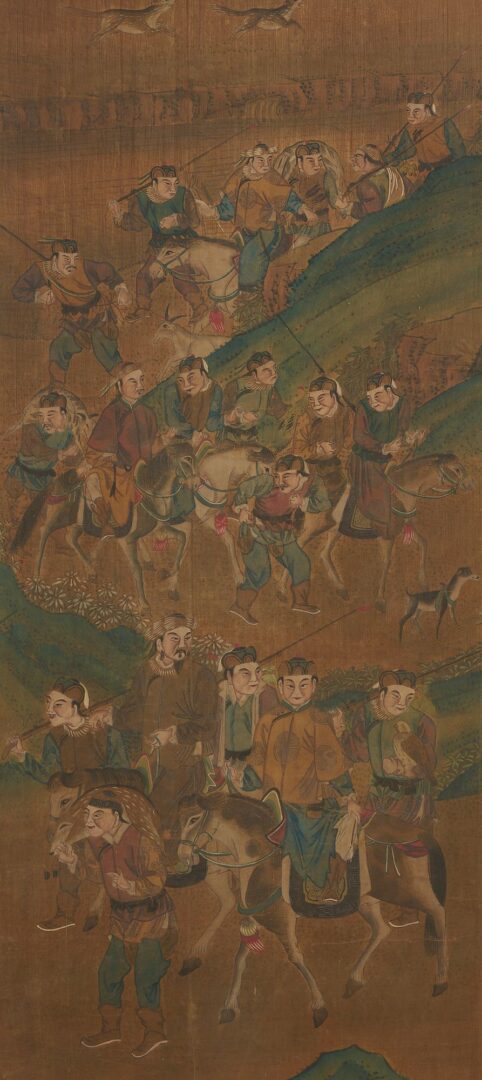 Lot 8: 3 Chinese Framed Scrolls incl. Mongolian Hunting Scenes