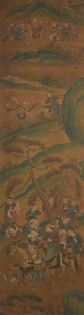 Lot 8: 3 Chinese Framed Scrolls incl. Mongolian Hunting Scenes