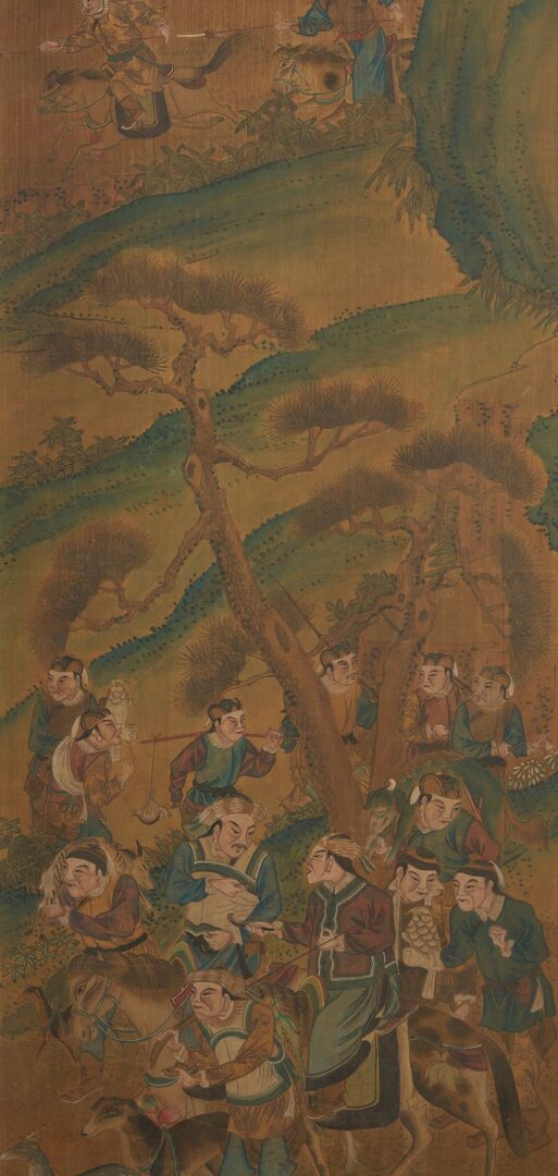 Lot 8: 3 Chinese Framed Scrolls incl. Mongolian Hunting Scenes