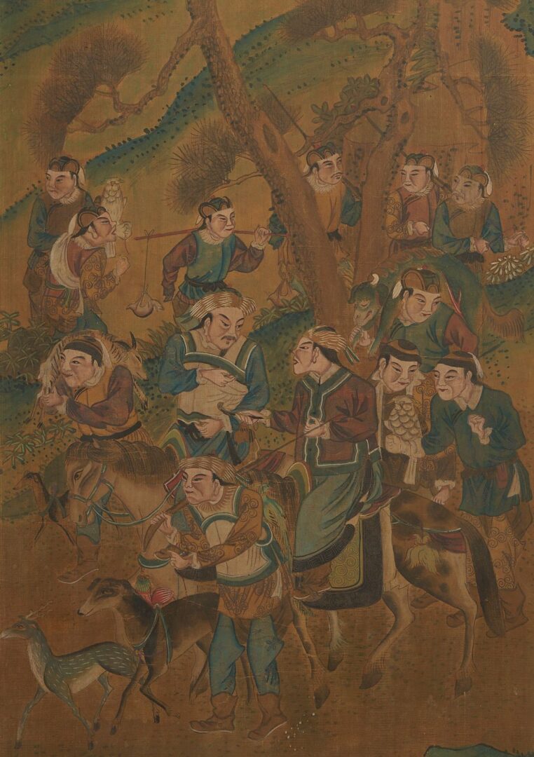 Lot 8: 3 Chinese Framed Scrolls incl. Mongolian Hunting Scenes
