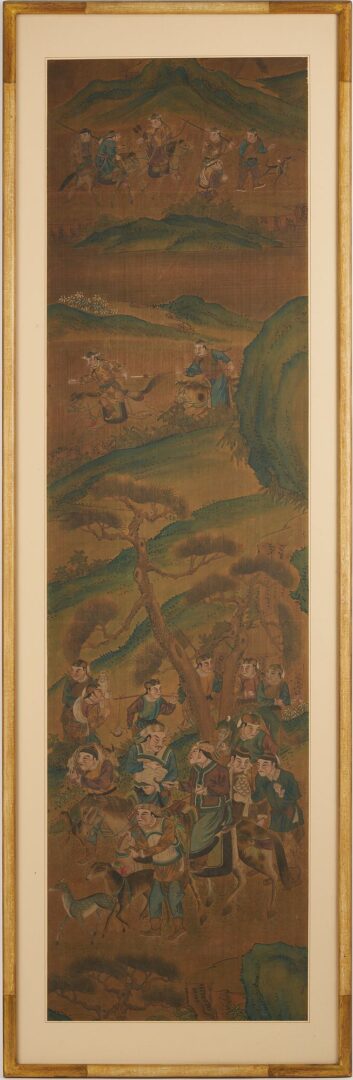 Lot 8: 3 Chinese Framed Scrolls incl. Mongolian Hunting Scenes