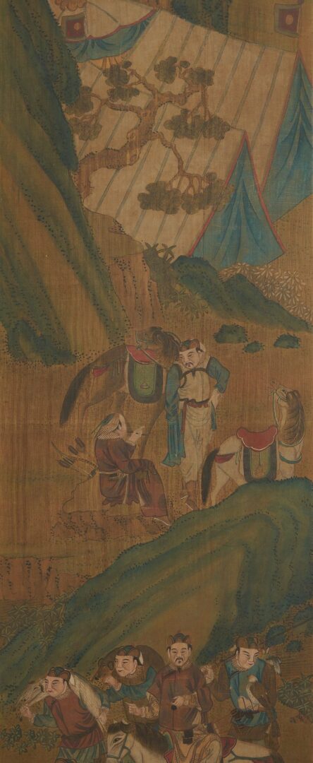 Lot 8: 3 Chinese Framed Scrolls incl. Mongolian Hunting Scenes