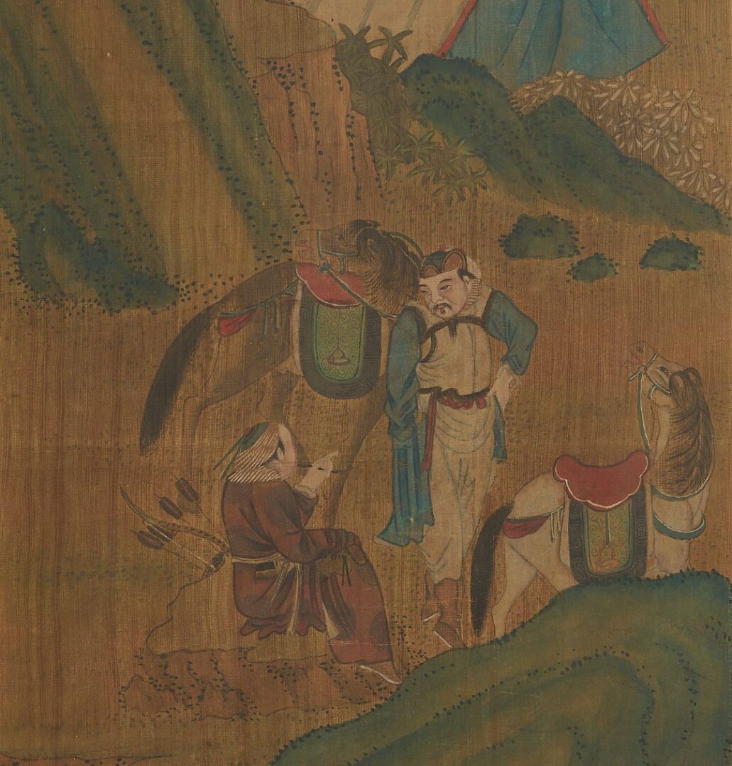 Lot 8: 3 Chinese Framed Scrolls incl. Mongolian Hunting Scenes