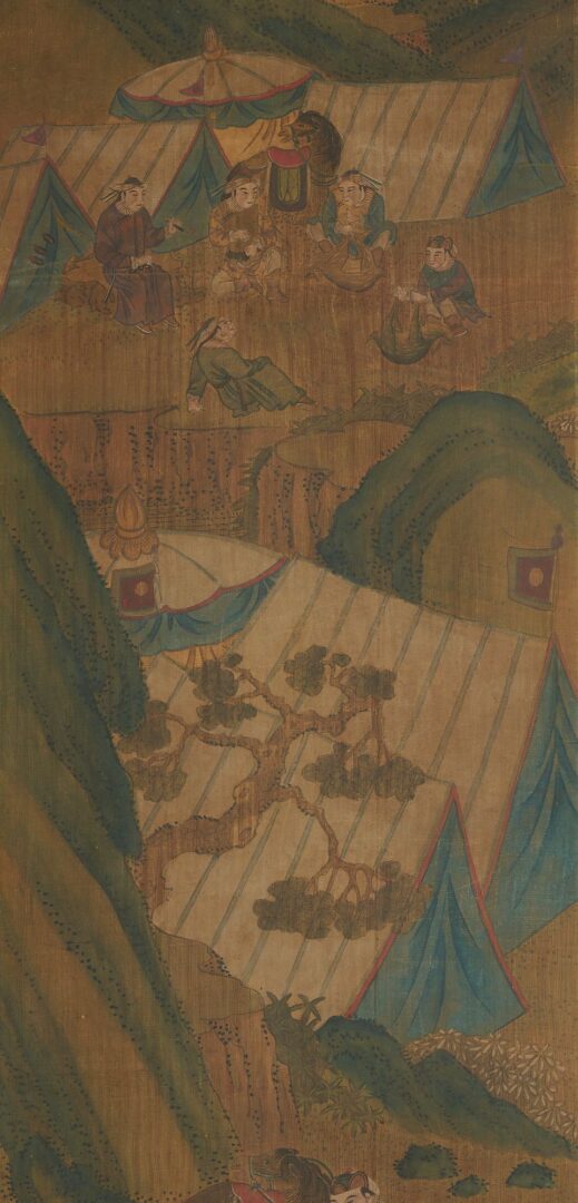 Lot 8: 3 Chinese Framed Scrolls incl. Mongolian Hunting Scenes