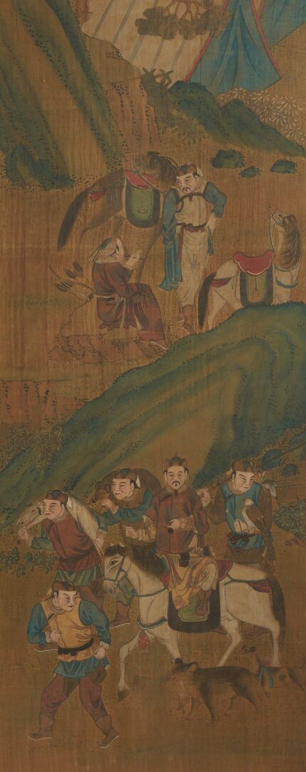 Lot 8: 3 Chinese Framed Scrolls incl. Mongolian Hunting Scenes