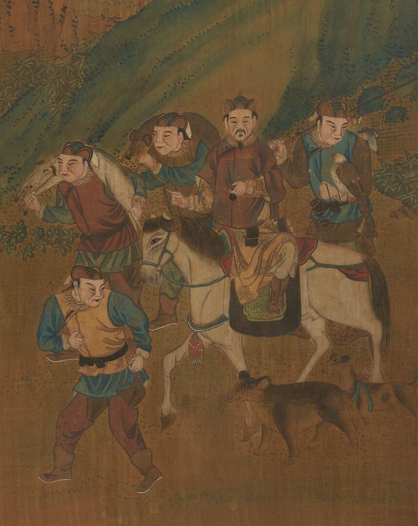 Lot 8: 3 Chinese Framed Scrolls incl. Mongolian Hunting Scenes