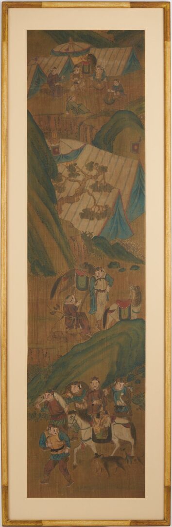 Lot 8: 3 Chinese Framed Scrolls incl. Mongolian Hunting Scenes