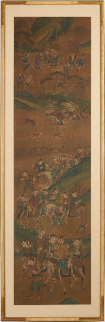 Lot 8: 3 Chinese Framed Scrolls incl. Mongolian Hunting Scenes