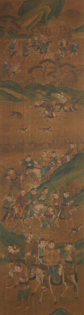 Lot 8: 3 Chinese Framed Scrolls incl. Mongolian Hunting Scenes