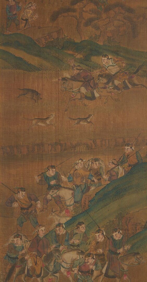 Lot 8: 3 Chinese Framed Scrolls incl. Mongolian Hunting Scenes