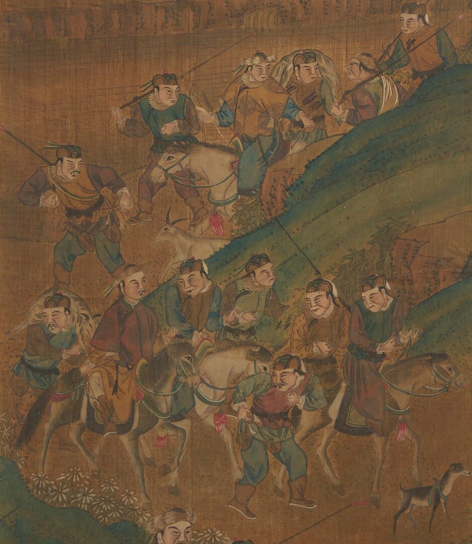 Lot 8: 3 Chinese Framed Scrolls incl. Mongolian Hunting Scenes