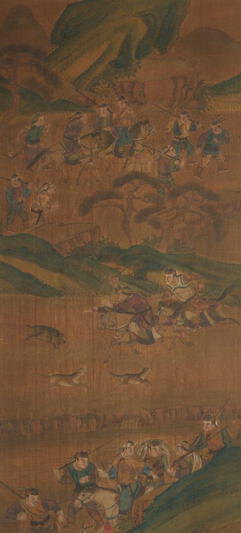 Lot 8: 3 Chinese Framed Scrolls incl. Mongolian Hunting Scenes