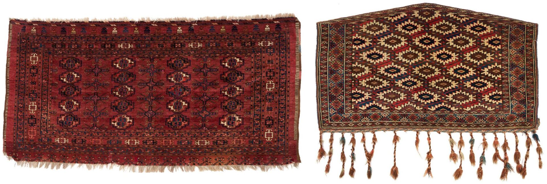 Lot 908: 2 Antique Yomud or Yomut Turkmen Weavings,  Asmalyk & Chuval