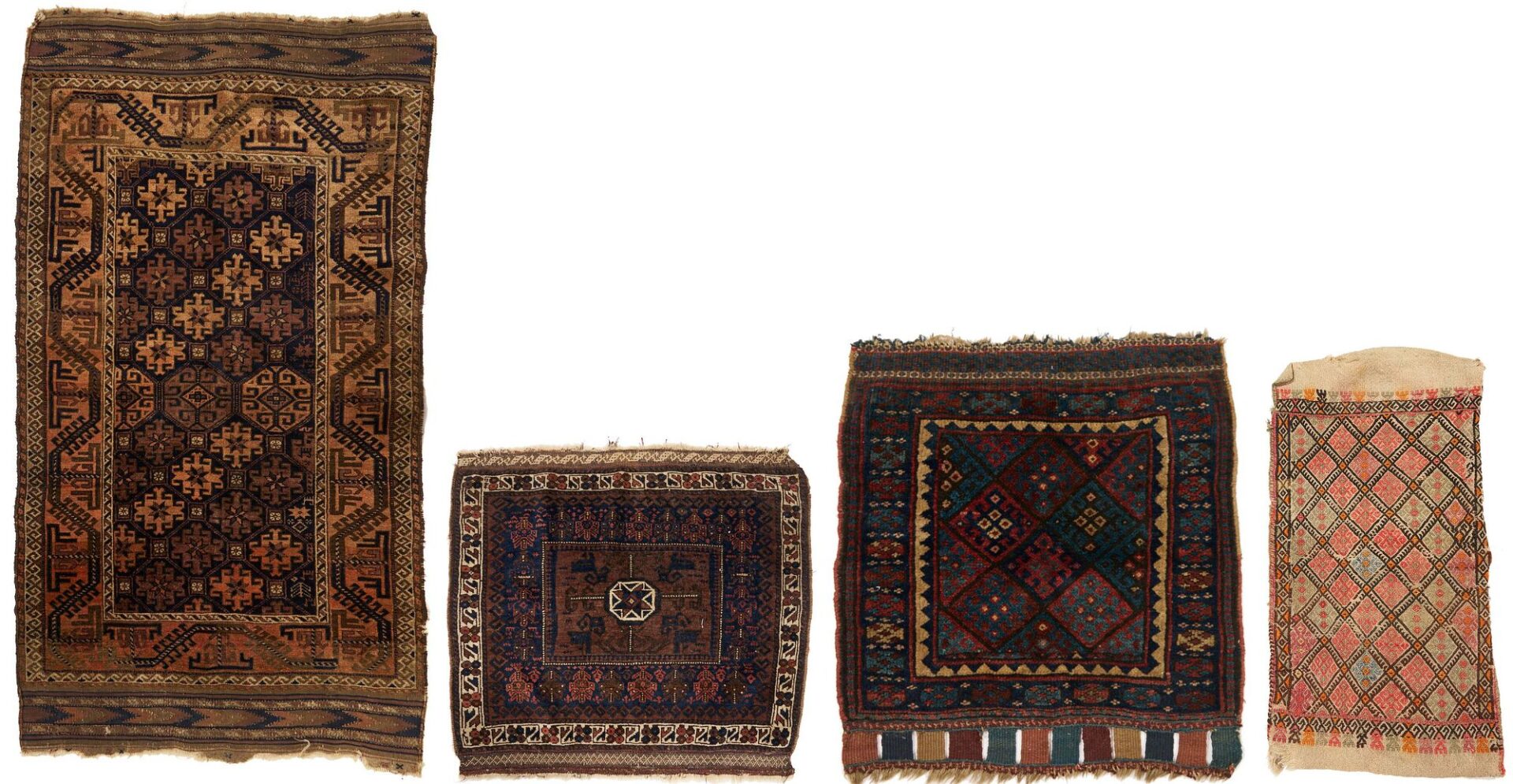 Lot 909: 4 Antique Tribal Weavings, Kurdish & Baluch