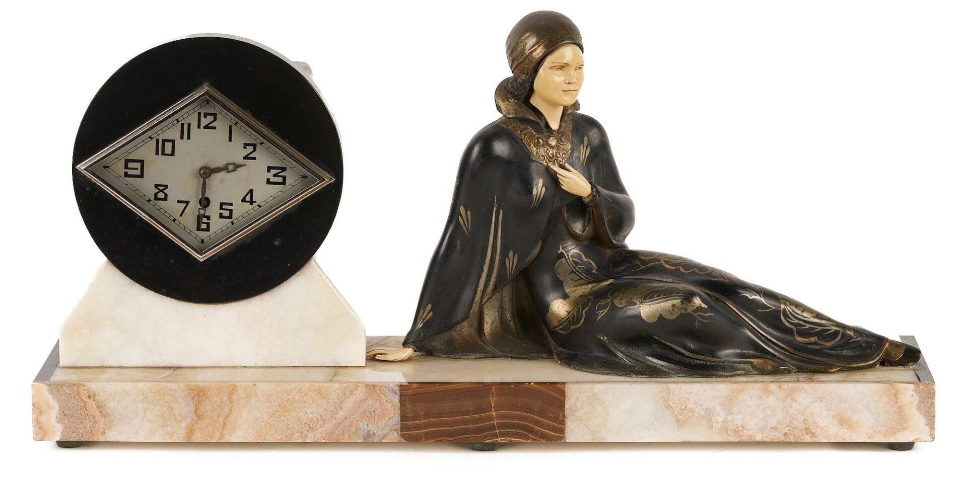 Lot 920: Large French Art Deco Figural Mantel Clock Set