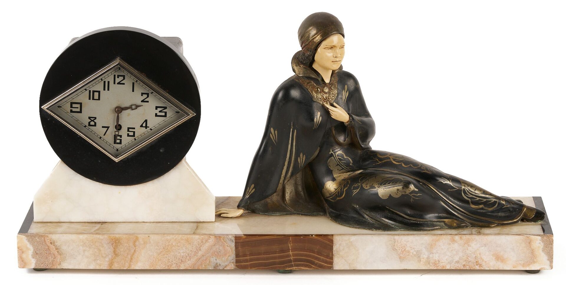 Lot 920: Large French Art Deco Figural Mantel Clock Set