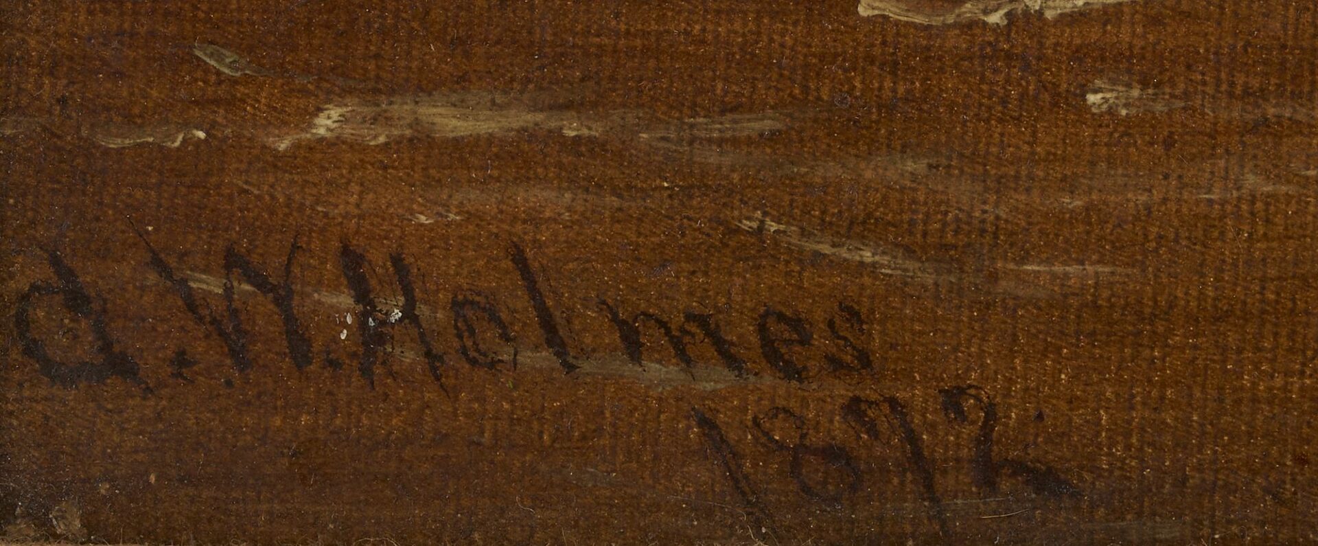 Lot 923: 19th C. Oil Landscape Signed Holmes, Watering Hole