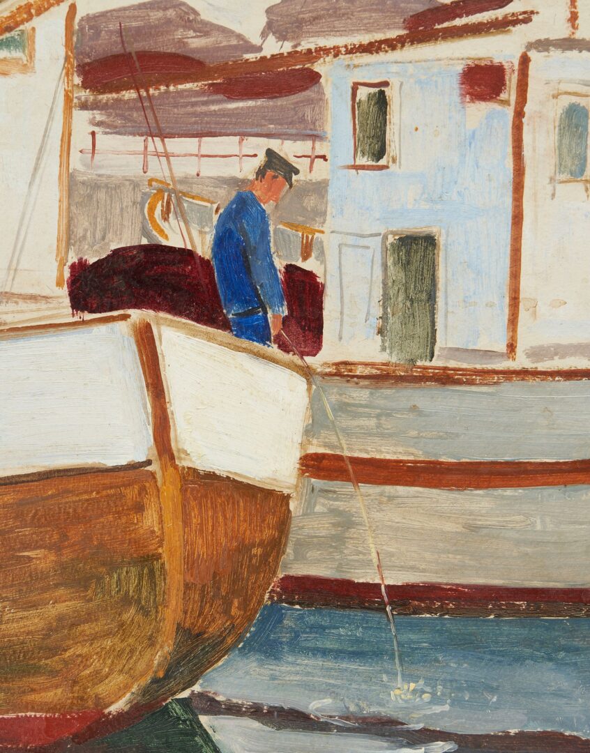 Lot 926: John Cook New England Watercolor Harbor Scene & Carl Von Hanno O/B, Harbor Scene