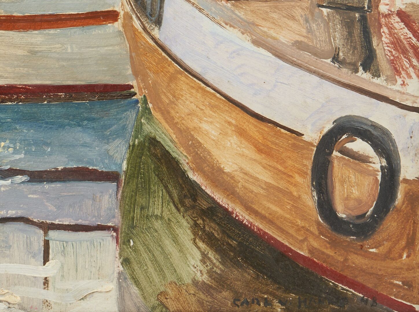 Lot 926: John Cook New England Watercolor Harbor Scene & Carl Von Hanno O/B, Harbor Scene