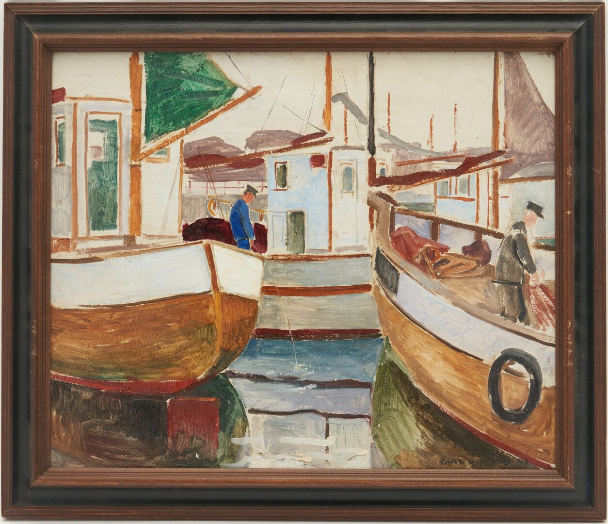 Lot 926: John Cook New England Watercolor Harbor Scene & Carl Von Hanno O/B, Harbor Scene