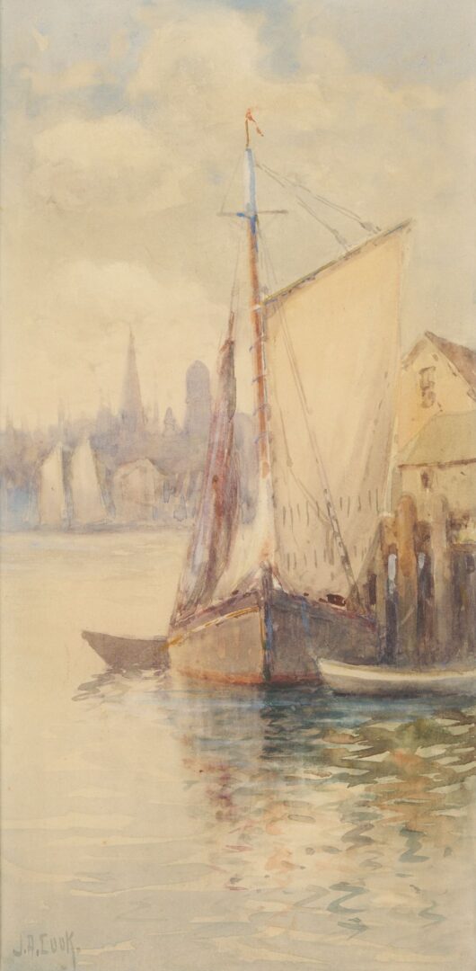 Lot 926: John Cook New England Watercolor Harbor Scene & Carl Von Hanno O/B, Harbor Scene
