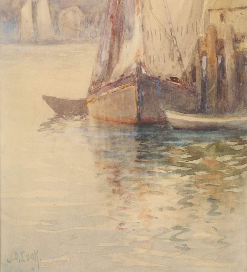 Lot 926: John Cook New England Watercolor Harbor Scene & Carl Von Hanno O/B, Harbor Scene