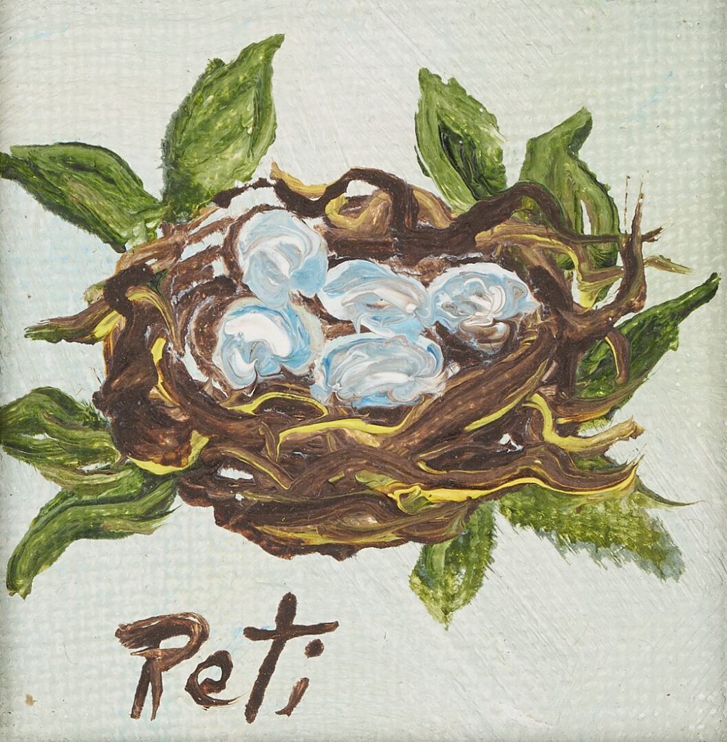 Lot 930: 2 Peti Clements Paintings, Nest & Girl in Wagon