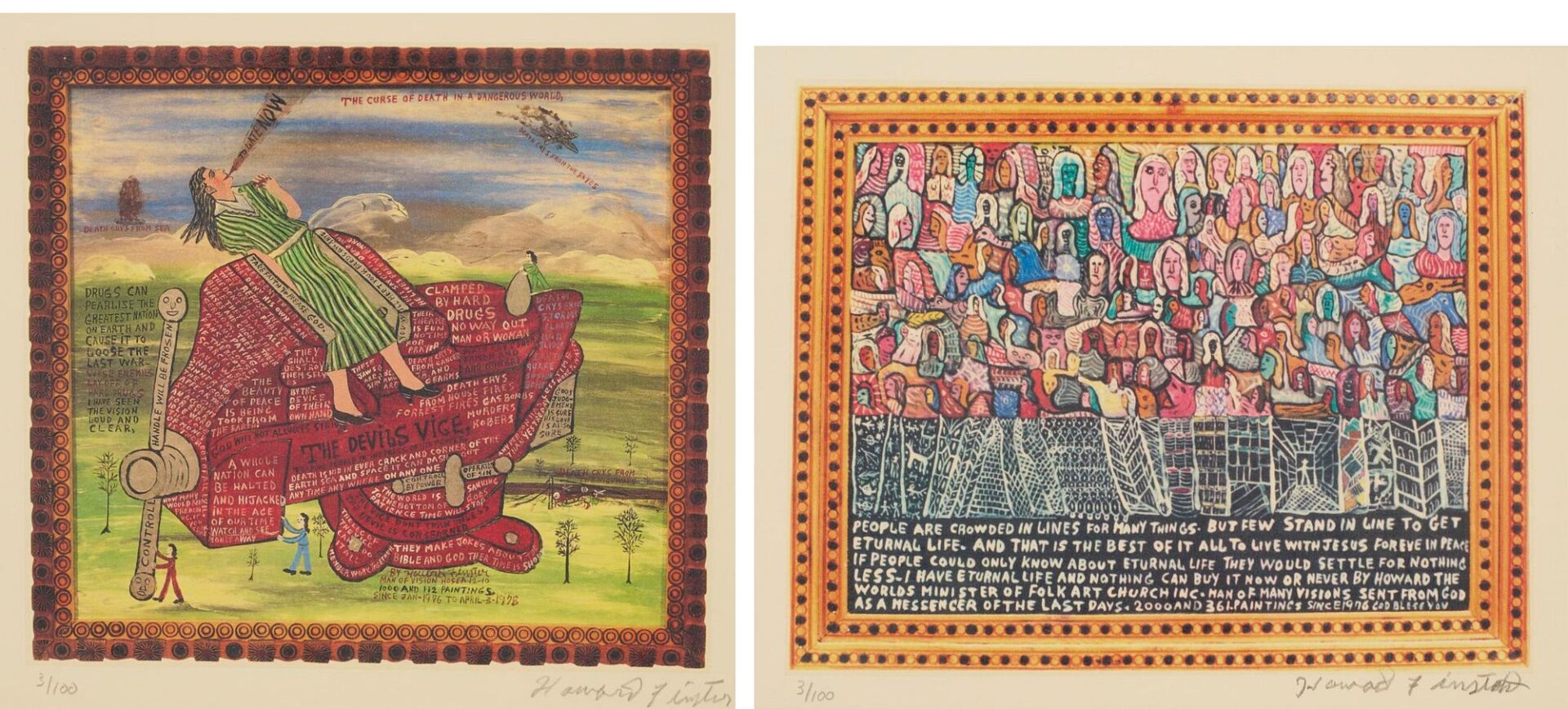 Lot 931: 2 Howard Finster Signed Serigraphs After Early Paintings