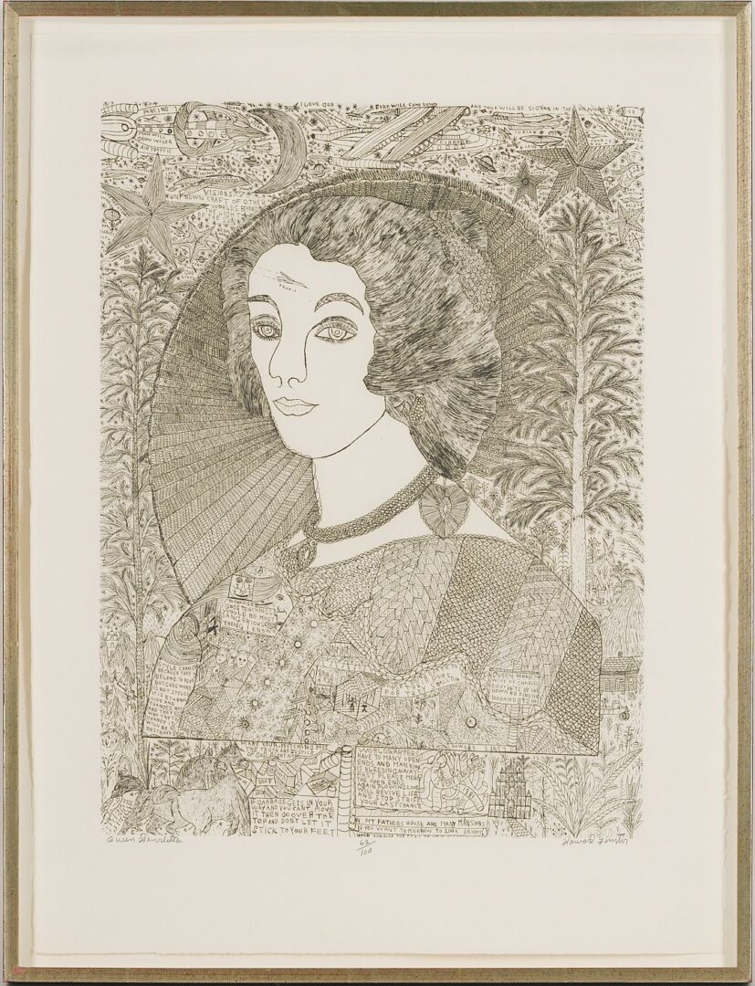Lot 932: Howard Finster Outsider Art Etching, Queen Henrietta