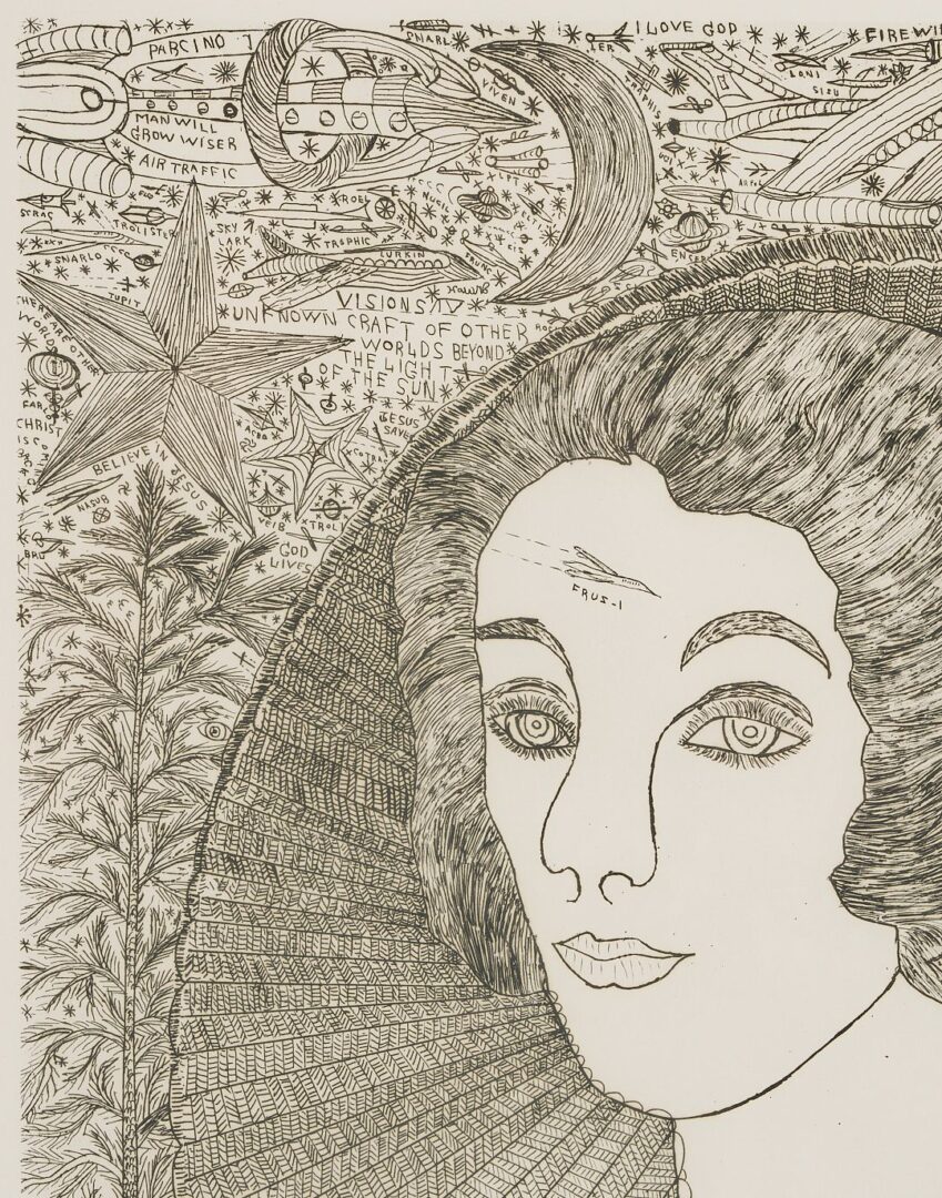 Lot 932: Howard Finster Outsider Art Etching, Queen Henrietta
