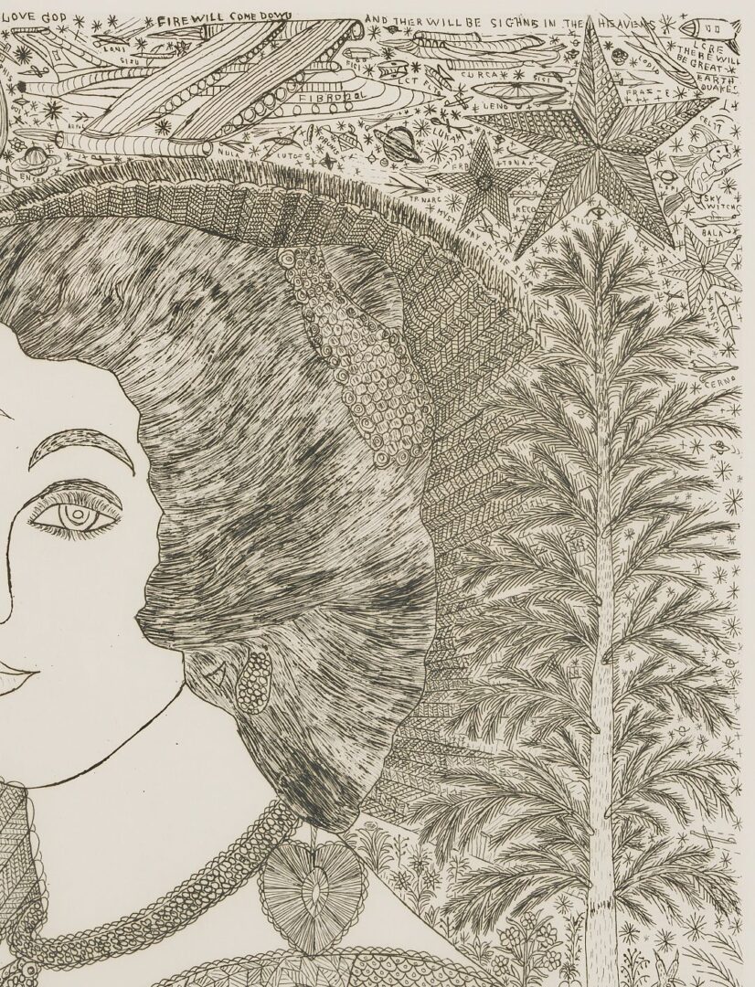 Lot 932: Howard Finster Outsider Art Etching, Queen Henrietta