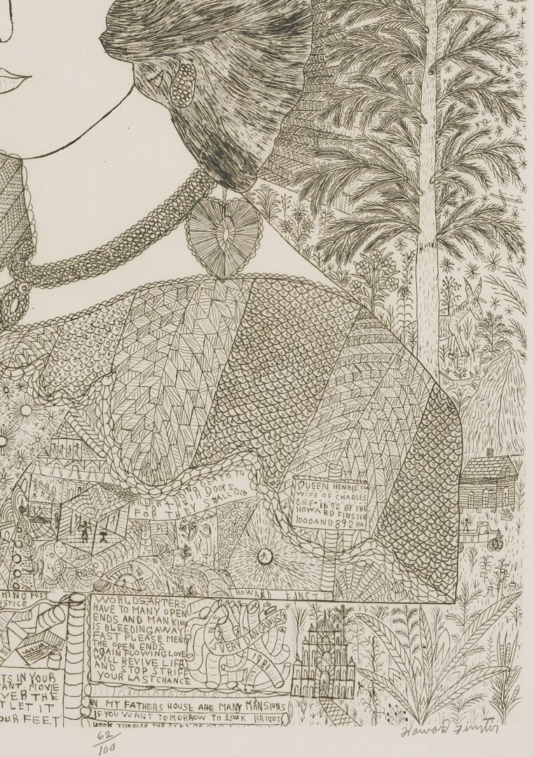 Lot 932: Howard Finster Outsider Art Etching, Queen Henrietta
