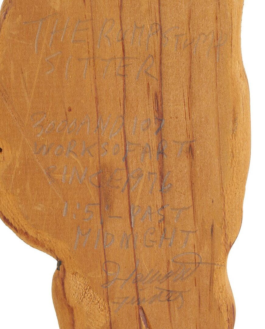 Lot 933: Howard Finster Wood Carving, The Rump Stump Sitter