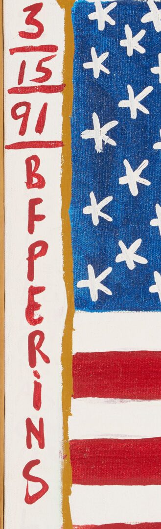 Lot 935: B.F. Perkins O/C Patriotic Folk Art Painting, American Flag