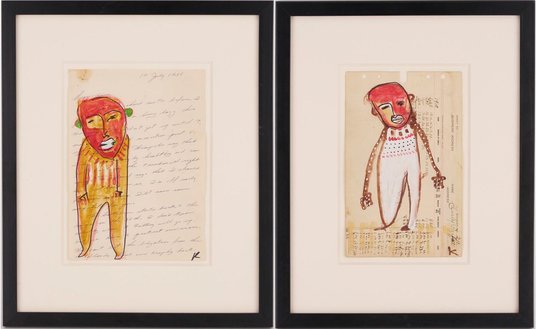 Lot 940: Pr. Karl Mullen Outsider Art Mixed Media Figural Paintings