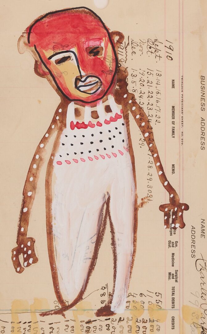 Lot 940: Pr. Karl Mullen Outsider Art Mixed Media Figural Paintings