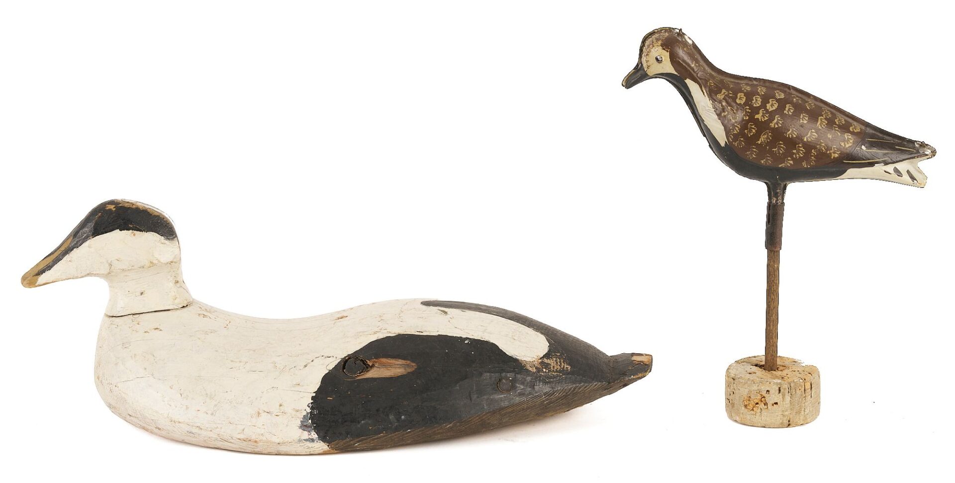 Lot 945: “Tinnie” Tinshore Plover Decoy &  Harvey Cross Eider Drake Decoy
