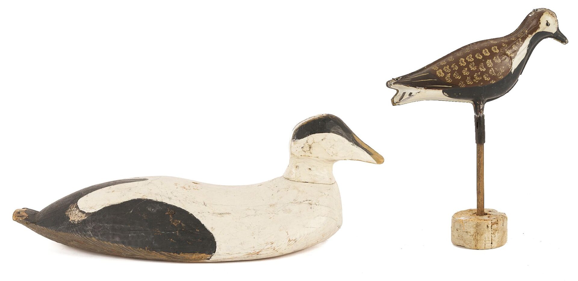 Lot 945: “Tinnie” Tinshore Plover Decoy &  Harvey Cross Eider Drake Decoy