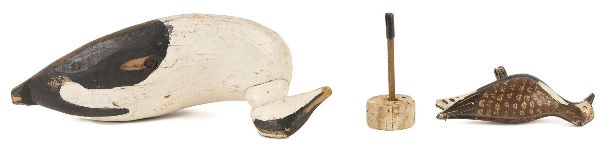 Lot 945: “Tinnie” Tinshore Plover Decoy &  Harvey Cross Eider Drake Decoy