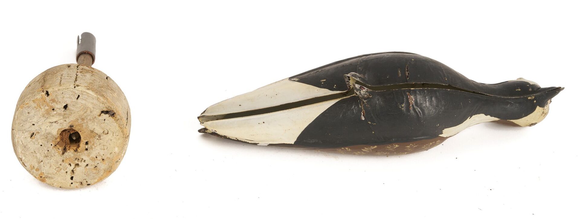 Lot 945: “Tinnie” Tinshore Plover Decoy &  Harvey Cross Eider Drake Decoy