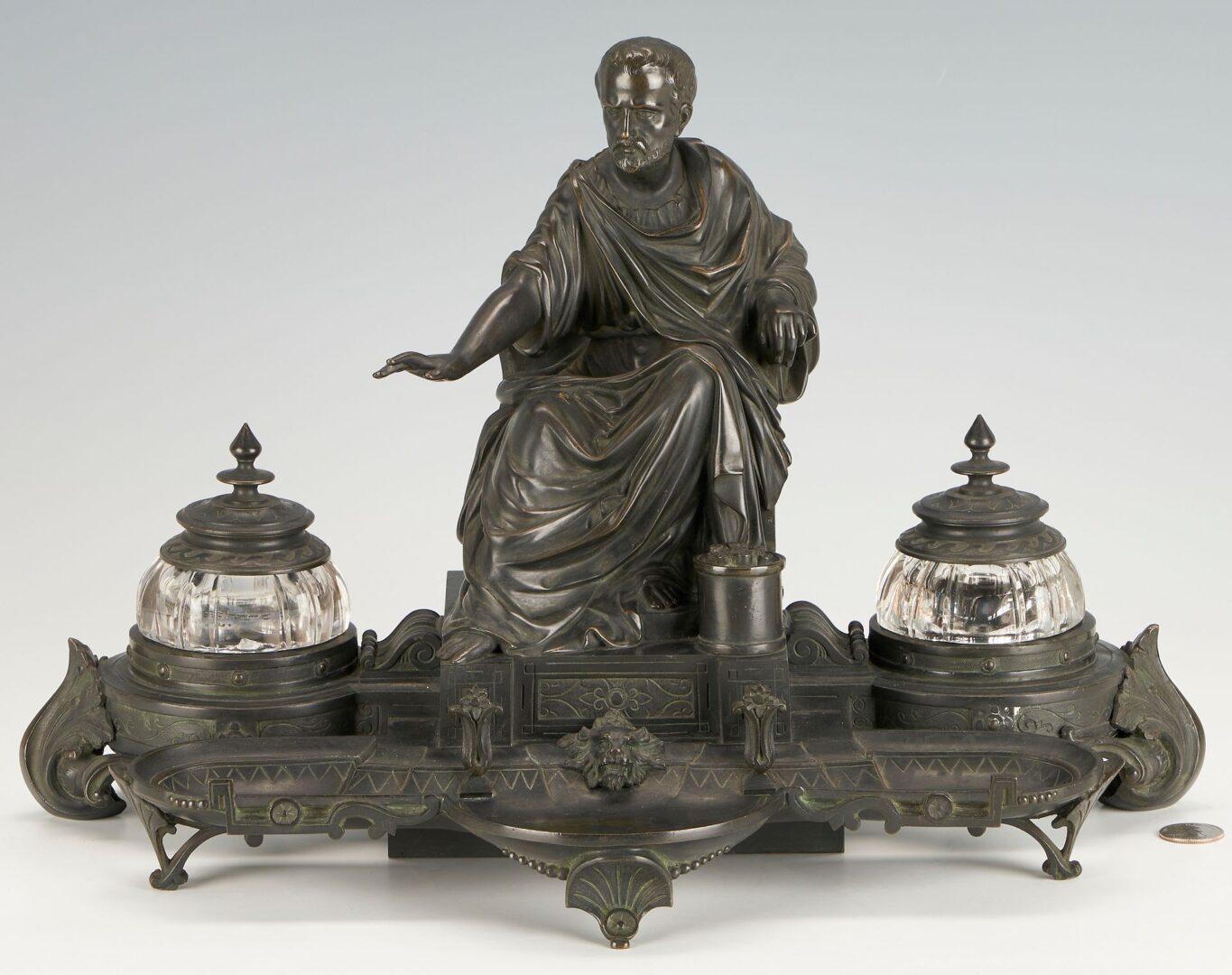 Lot 95: Grand Tour Neoclassical Bronze Figural Inkstand, Likely French